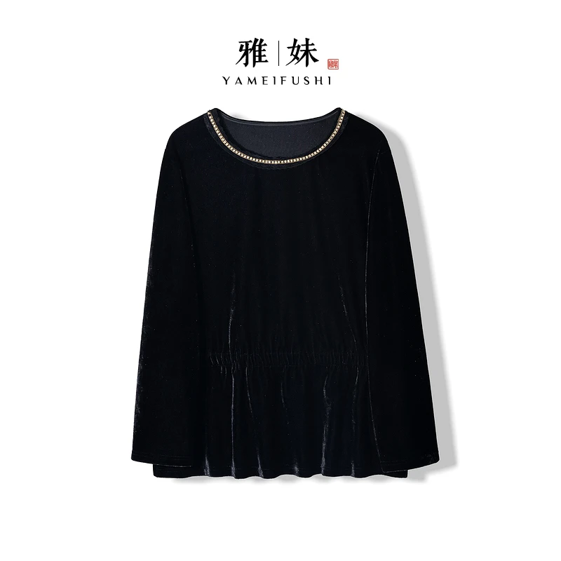 【墨香】2025新款秋季上衣女式新中式女宽松高级感丝绒纯色长袖衬衫