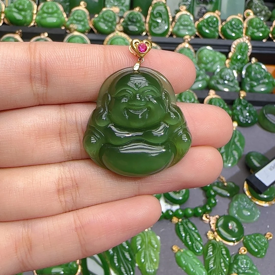 和田玉（碧玉）18K金镶嵌颈饰