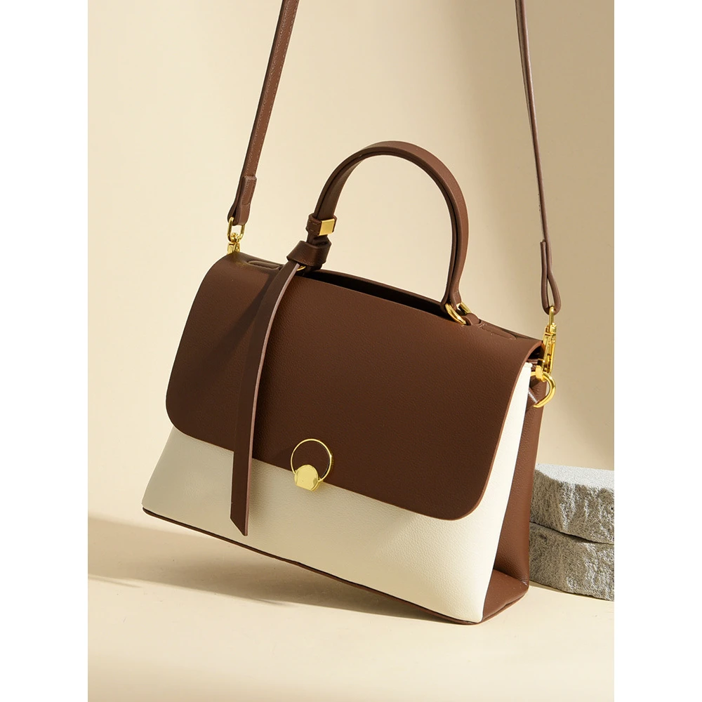 手提包新款潮款大容量软皮包包女百搭撞色高级感通勤单肩包可斜挎