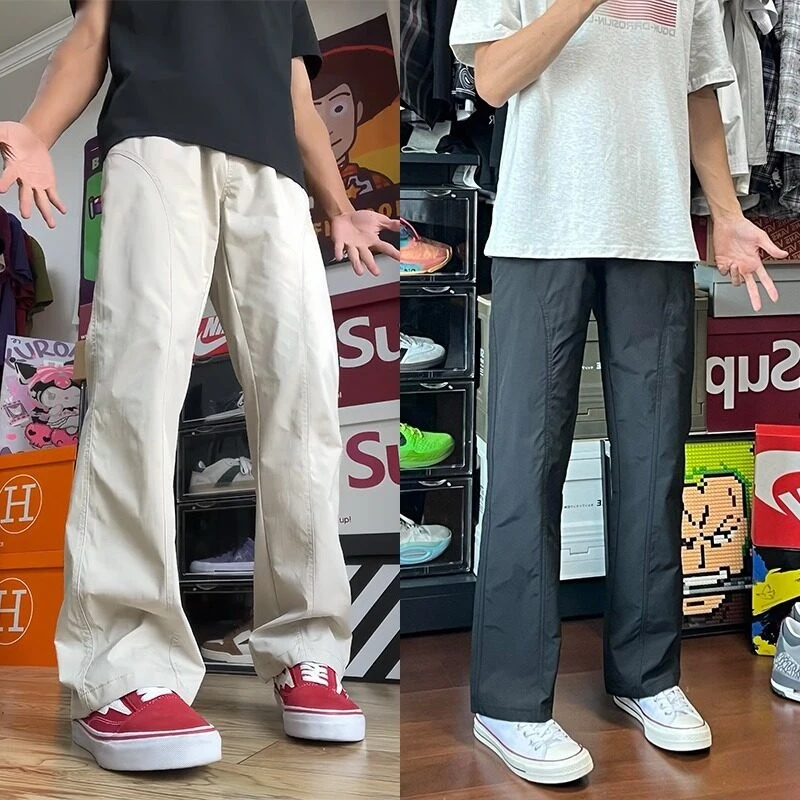 美式基础斜切休闲裤男款夏季透气速干工装裤子宽松百搭软壳冲锋裤