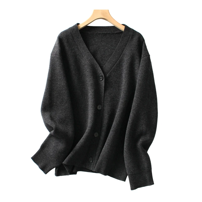 穿不腻系列~开衫宽松V领长袖针织衫毛衣秋外套