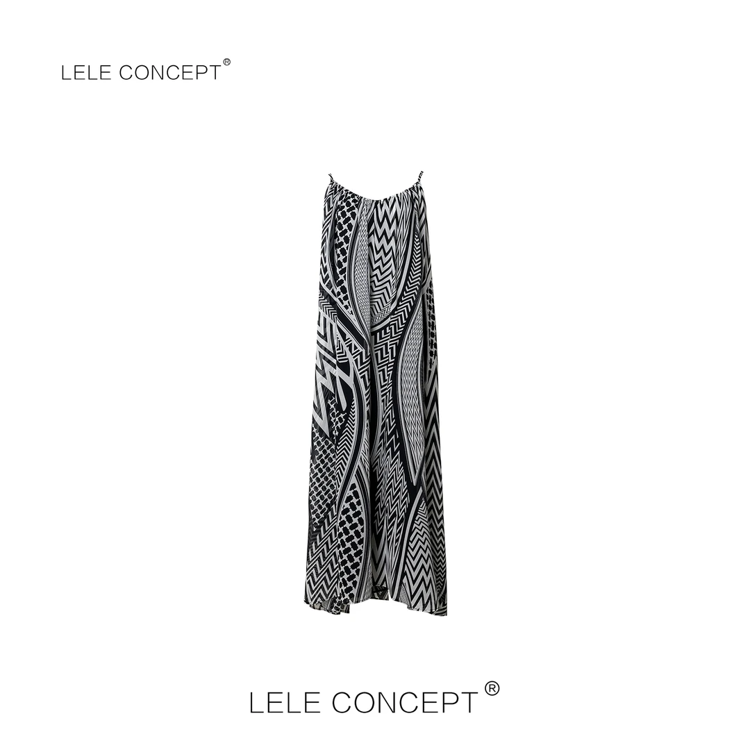 LELE CONCEPT丨都市时尚洋气几何图案吊带长裙Q0574