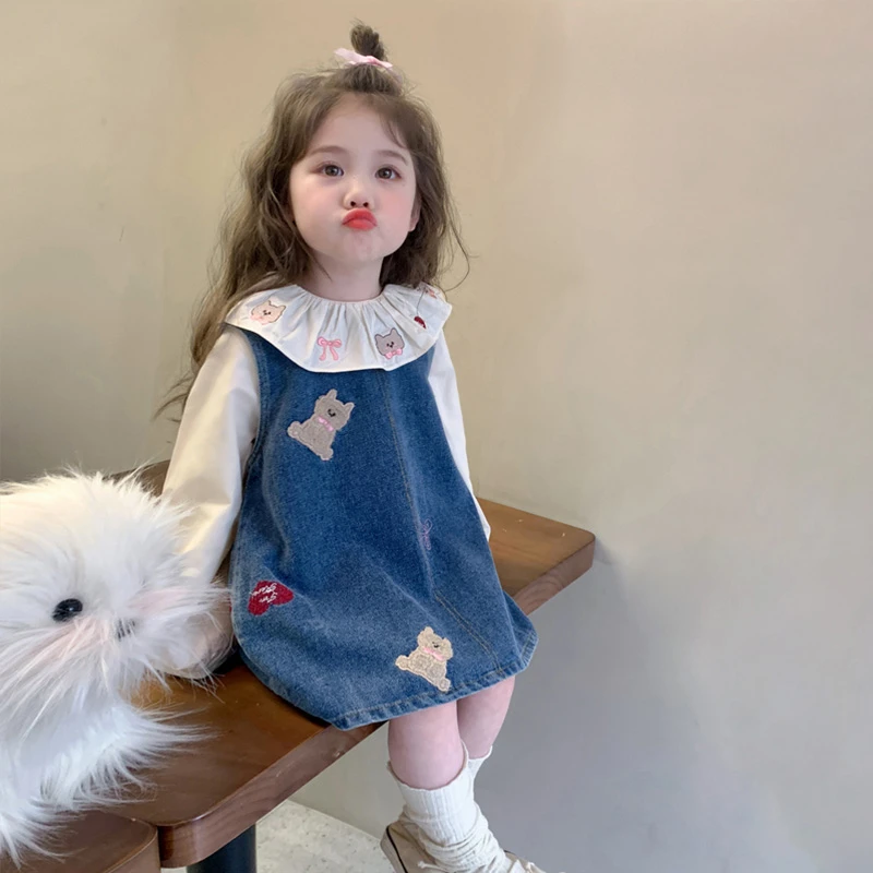 女童牛仔裙套装韩版儿童春秋装洋气女宝宝秋季娃娃衫背心裙两件套