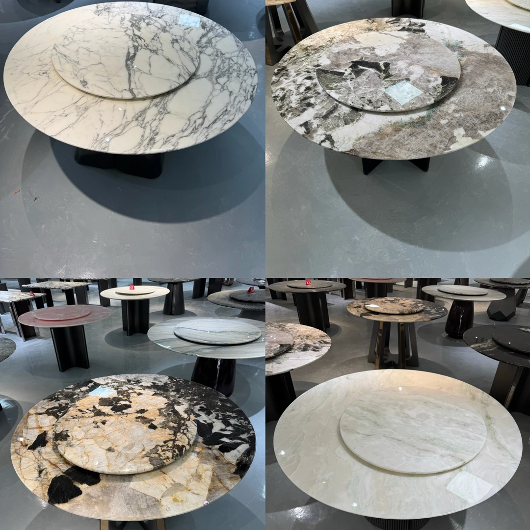 天然进口奢石家用圆形餐桌轻奢别墅圆桌微晶石超晶石大理石天然石