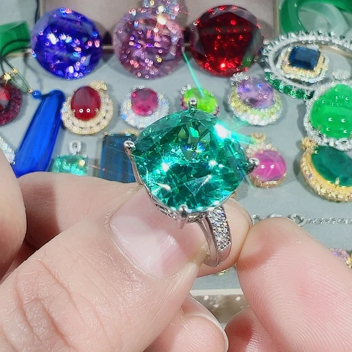 非金属红色蓝色满镶嵌吊坠戒指