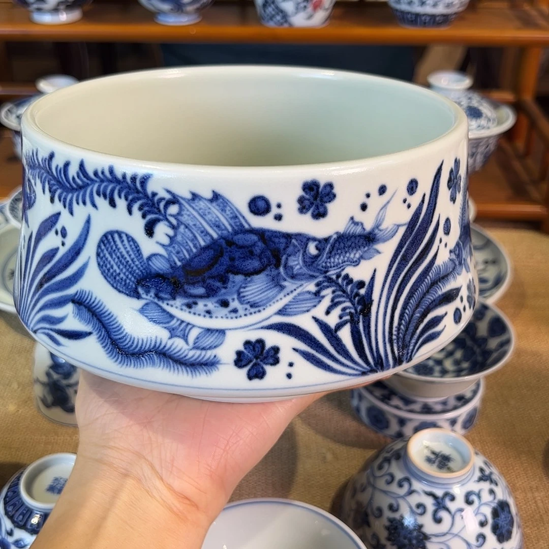沐朴堂元青花大鱼吃小鱼水洗