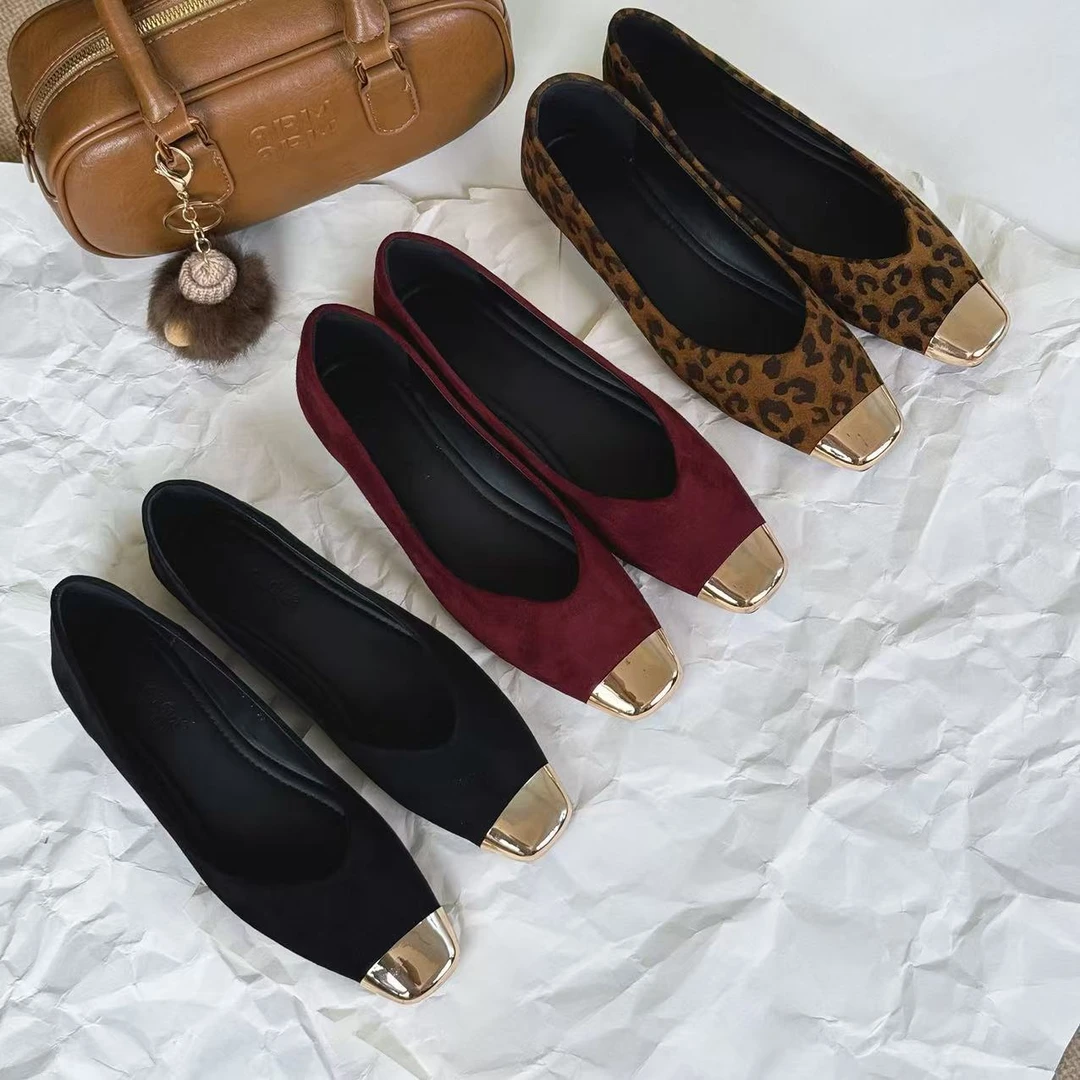 欧美风浅口欧美金属拼接平跟单鞋低跟跟鞋中跟复古风时尚休闲