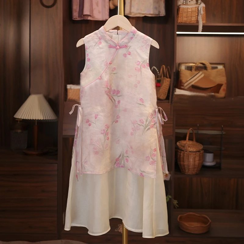 女童国风连衣裙夏季2025新款洋气儿童中式裙子夏装女孩碎花旗袍裙