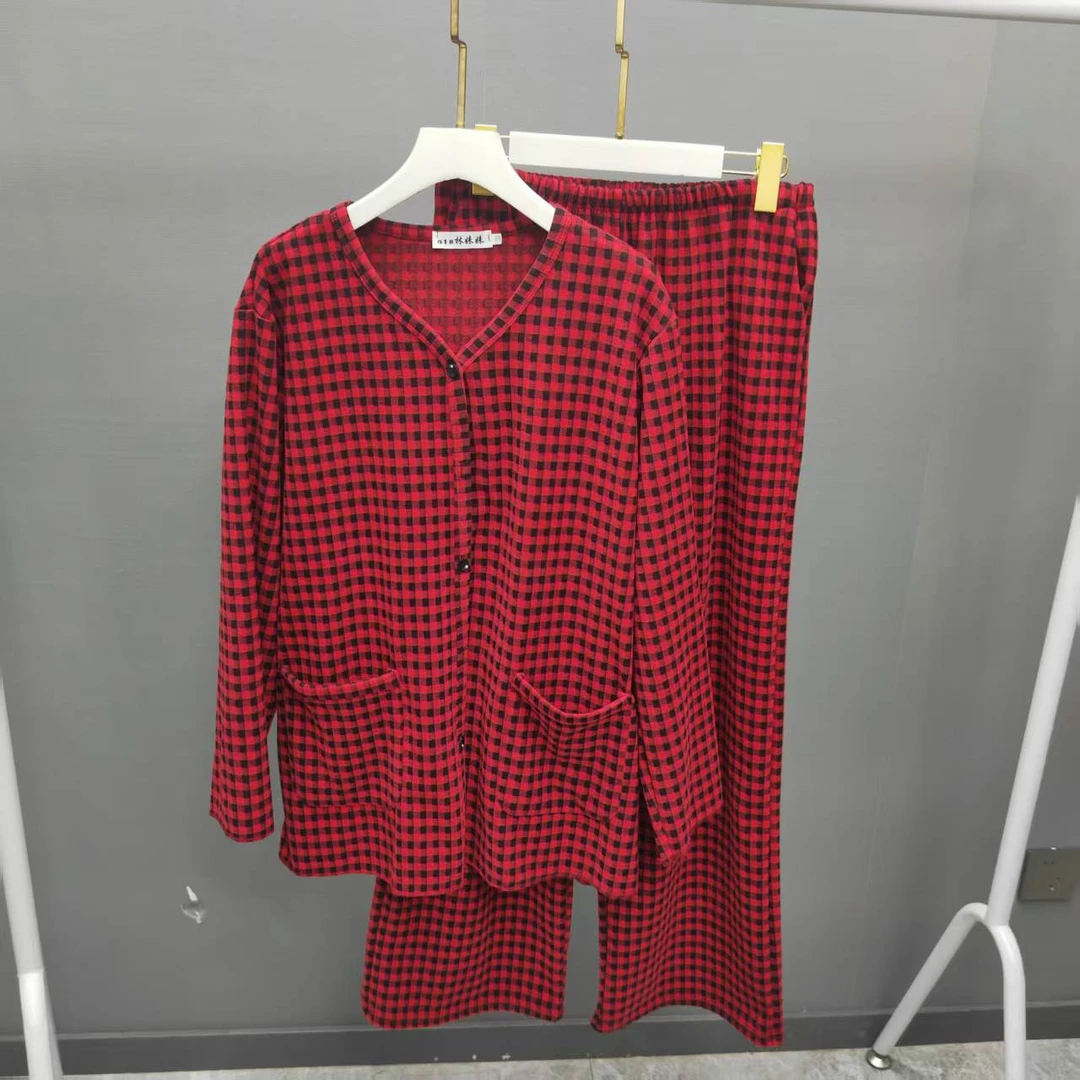 新款家居服套装（红粉格款）