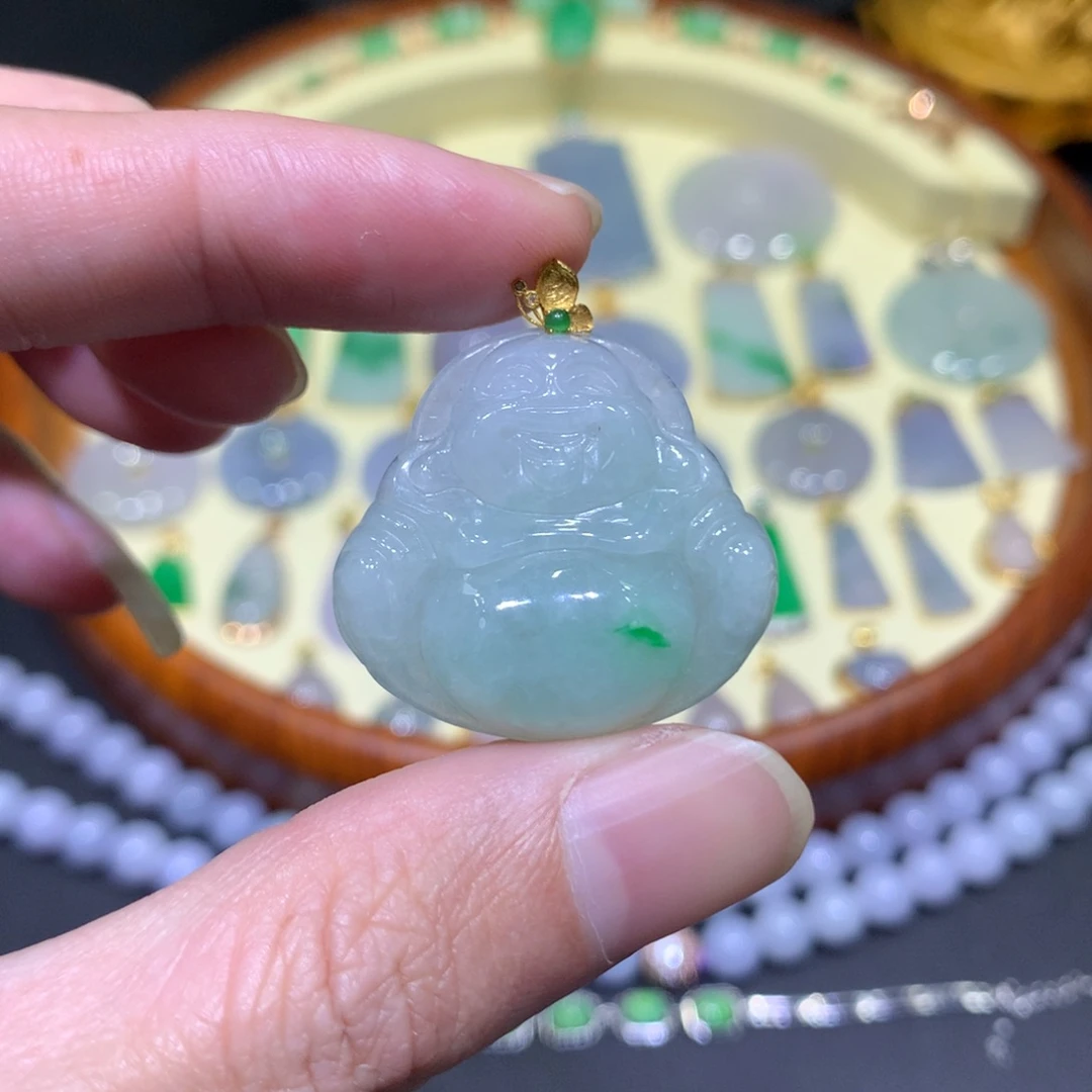 翡翠吊坠(不含链)18K金镶嵌