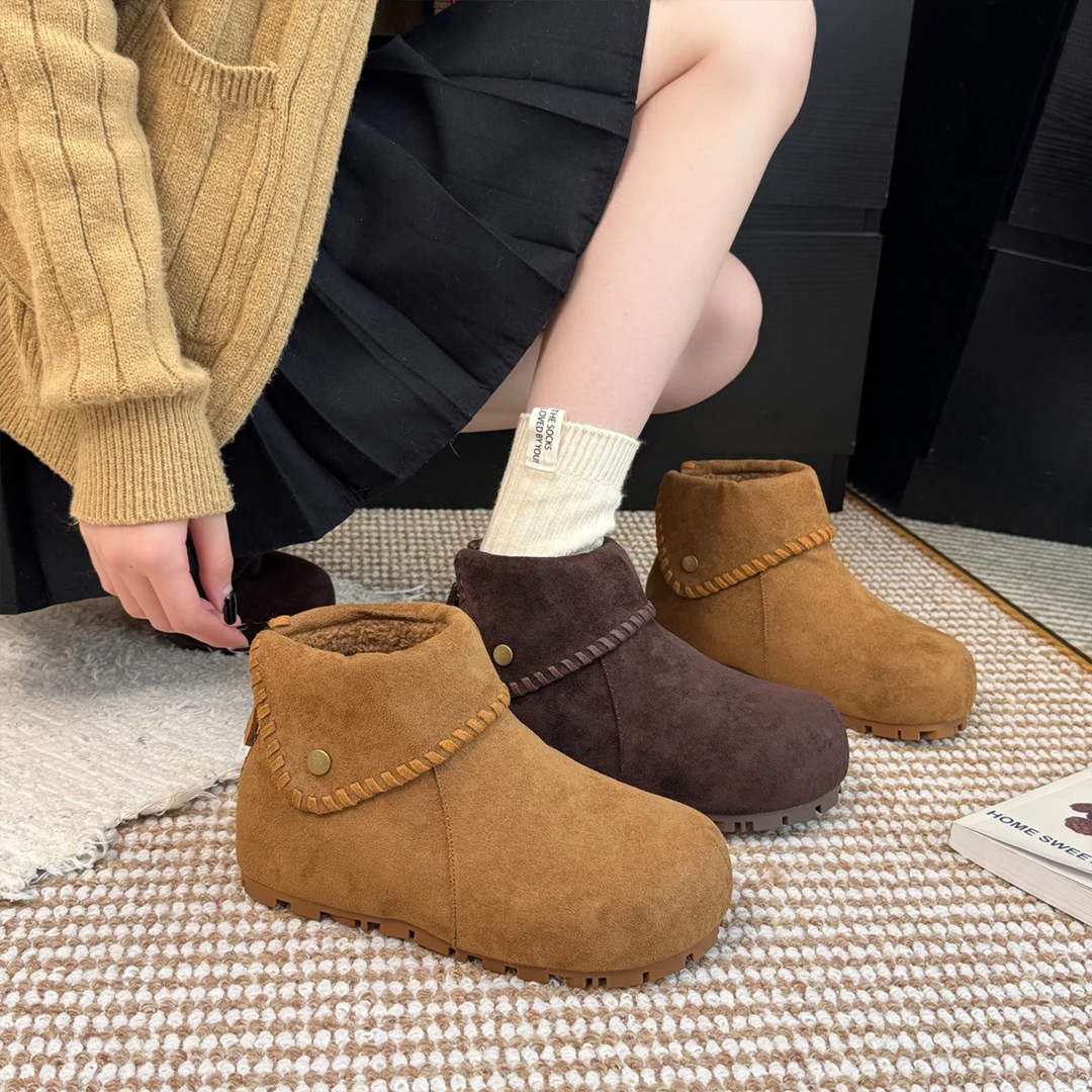 后拉链内增高勃肯鞋2025冬季加绒保暖雪地靴女平底防滑短筒小个子