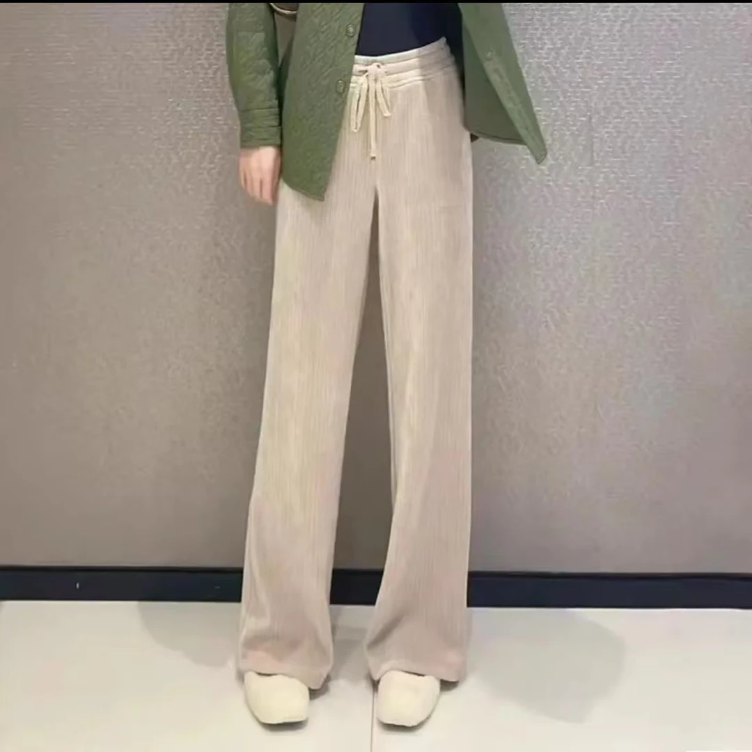 哥弟 新款时尚雪尼尔休闲百搭显瘦垂感松紧老钱风女装1100280