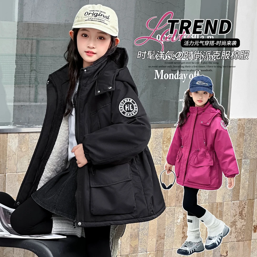 2025新款秋冬装加绒羽绒棉服韩版中长款加厚保暖棉衣小女孩棉袄潮