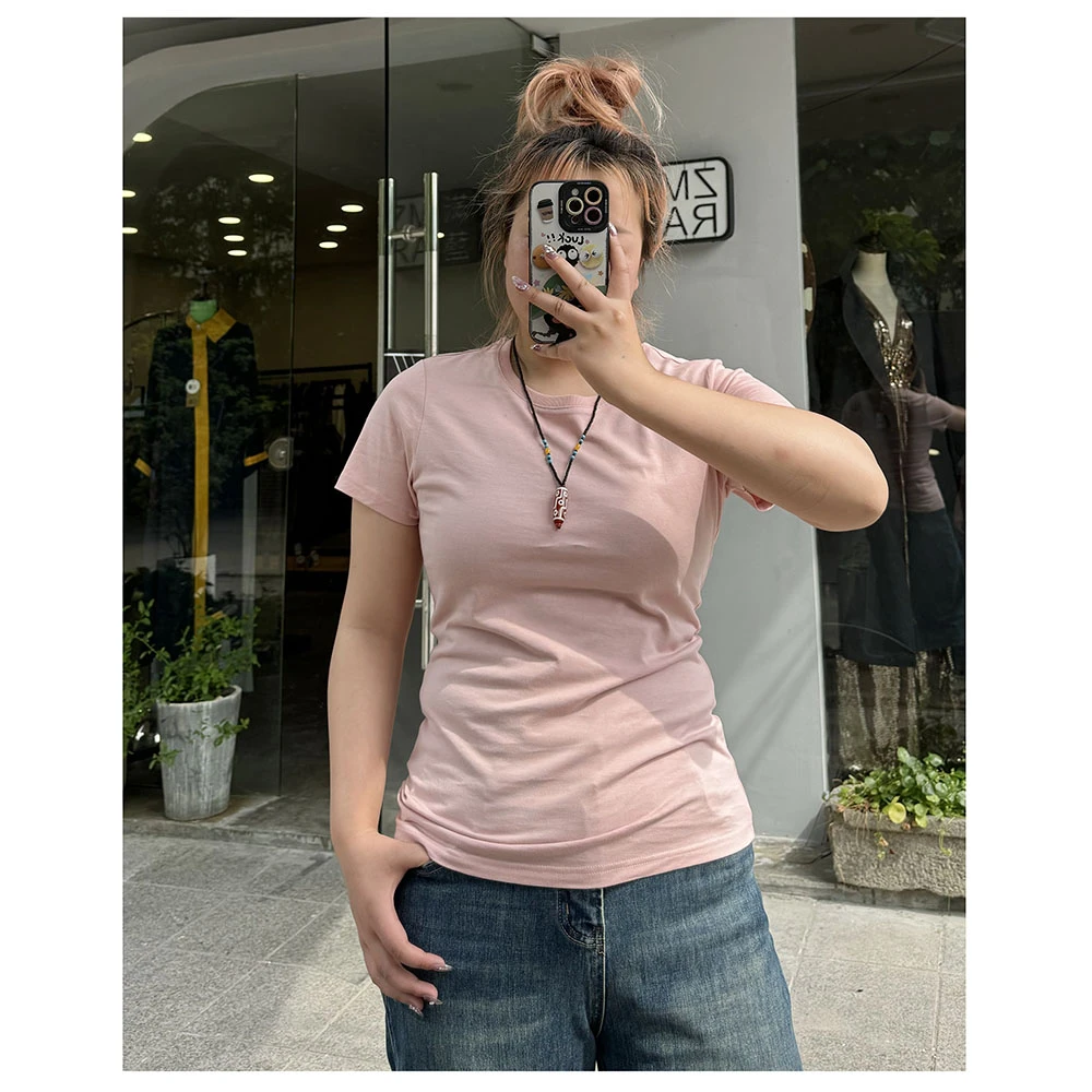 T314    夏季新款女士修身圆领短袖T恤女