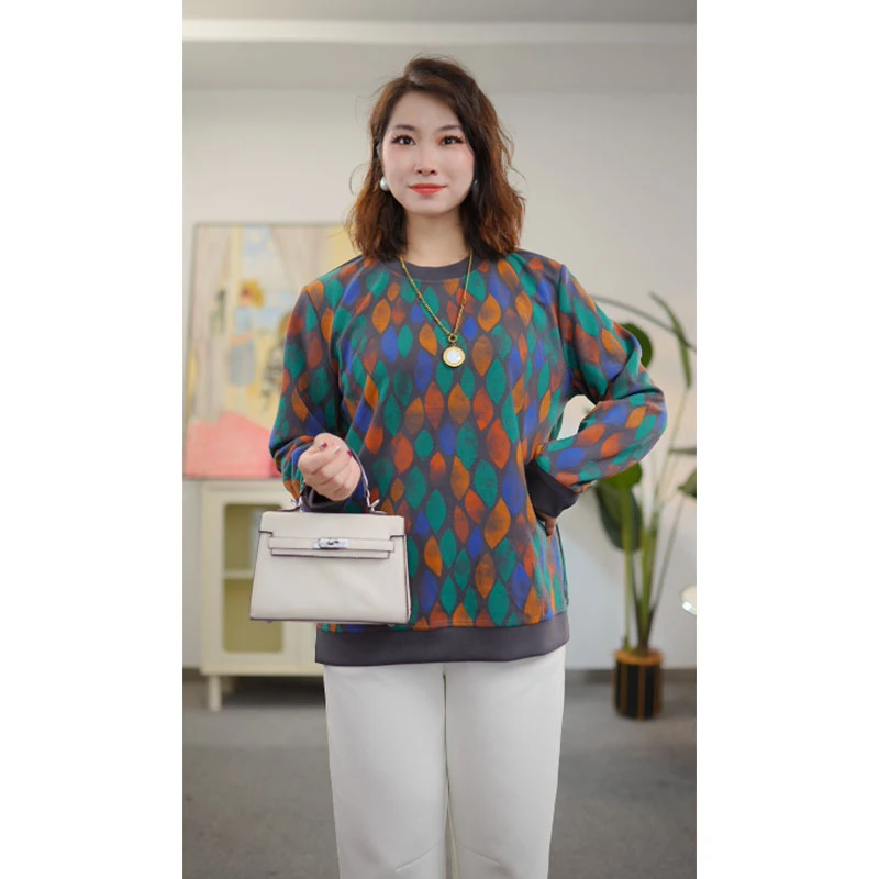 星梦情缘大码女装女装宽松型秋冬圆领休闲洋气显瘦卫衣上衣