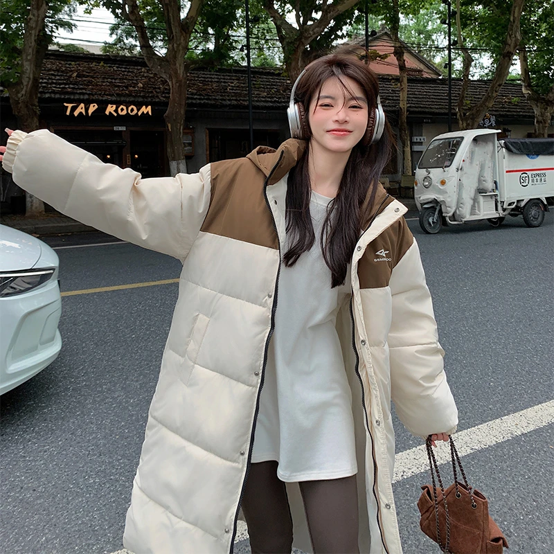 棉服女加长中长款过膝2025新款冬季棉袄加厚韩版百搭宽松棉衣外套