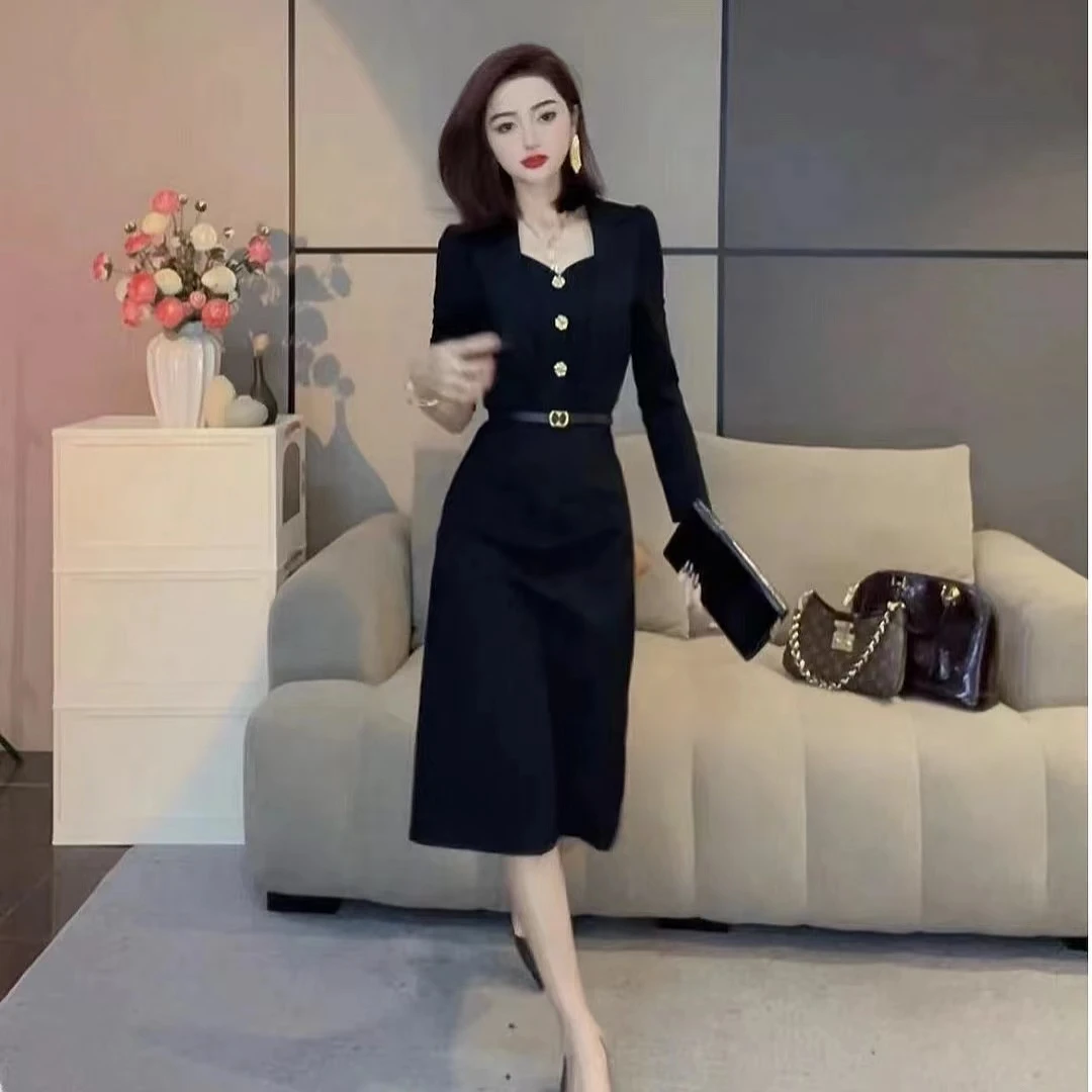 【丹丹严选】秋季新款法式复古气质收腰显瘦连衣裙-1120-3