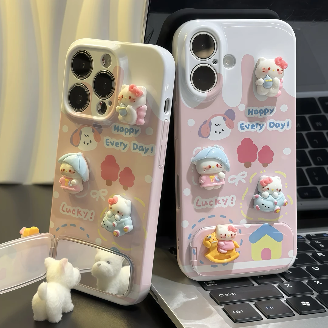 奶油KT公仔支架适用苹果16手机壳iPhone15小米14vivoppo华为p70套
