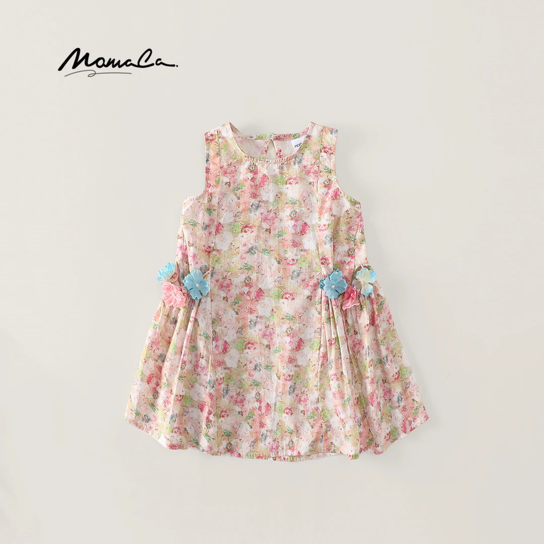 MOMOCO夏季新款复古女童小碎花连衣裙77630470130