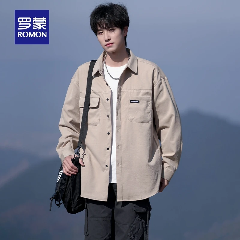 罗蒙男士百搭长袖衬衫2025春季新款职业工装翻领商务易打理衬衣男