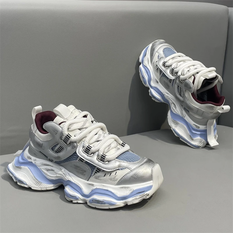 okkdey轻奢百搭男鞋透气拼色休闲鞋厚底增高老爹鞋时尚软底运动鞋