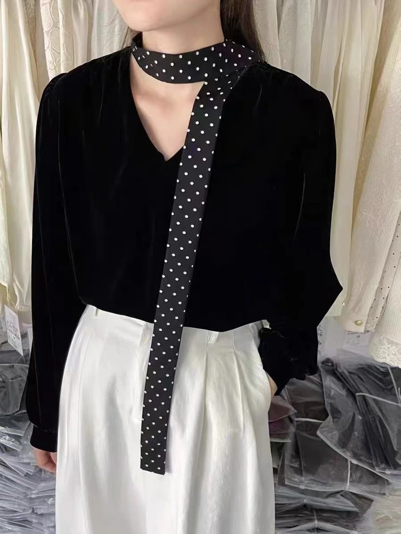 7115秋季气质丝绒小衫（衣长59CM左右）