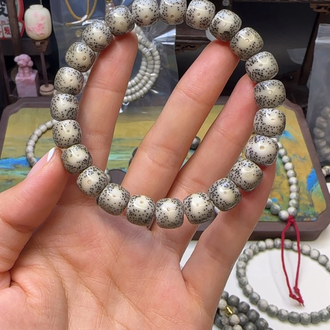 星月菩提手串石玉灰冰月留白10×9