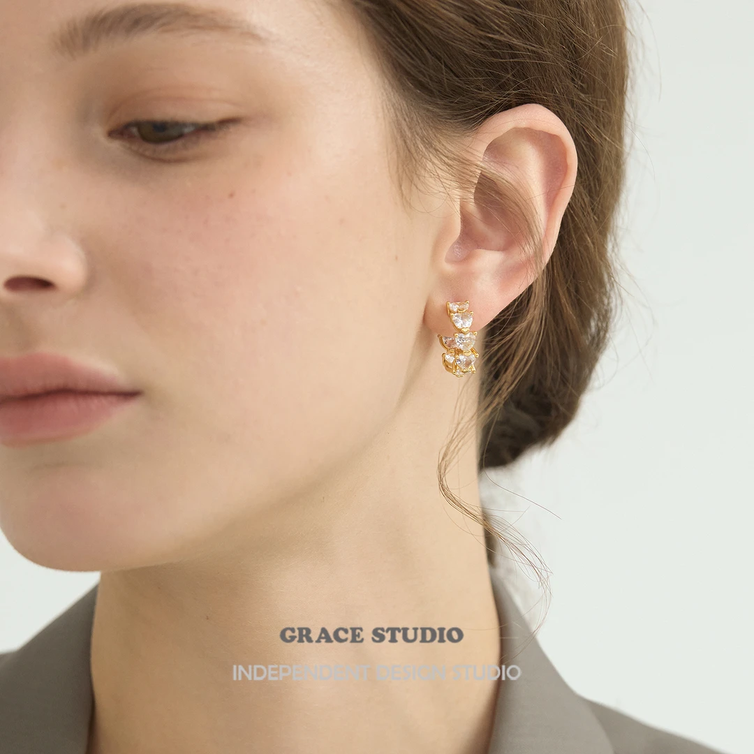 铜合金锆石耳饰 G/S海派甜心 高奢精致超闪爱心锆石高智感耳环