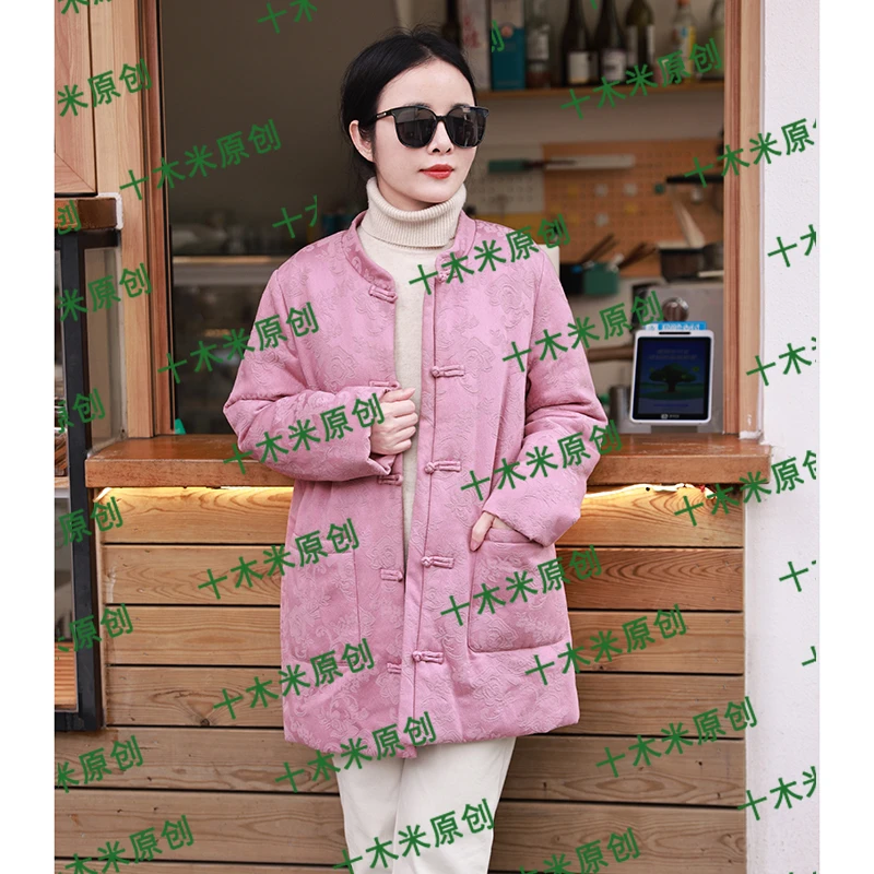 粉格格/十木米原创冬季新款重工提花百搭文艺棉服外套女