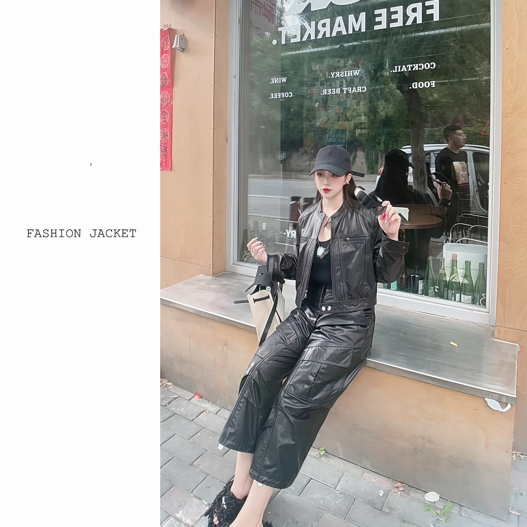 【墨染机车】2025‘’新款百搭真皮牛皮女士外套修身机车服皮衣收腰款
