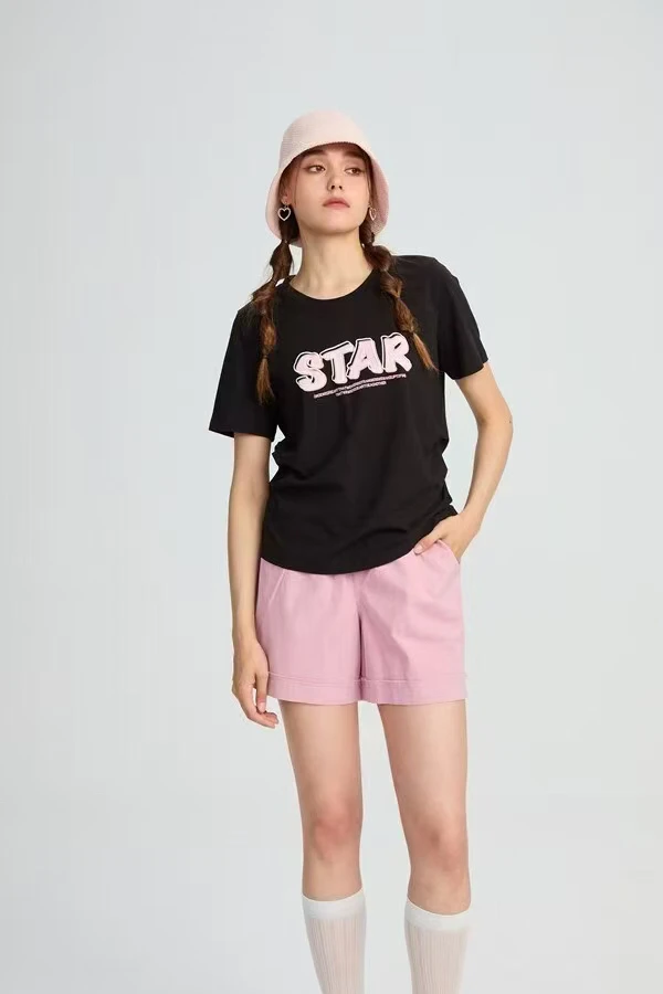 水淼2025夏纯棉印花短袖0397