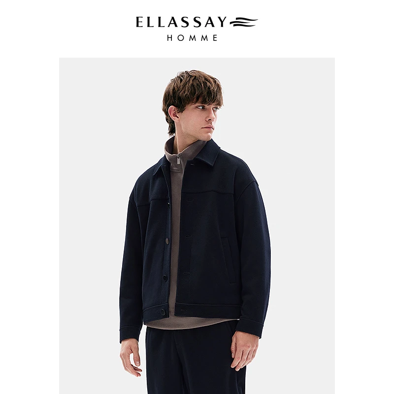 ELLASSAY歌力思男装秋冬羊毛棉混纺简约翻领夹克外套EME354W02000