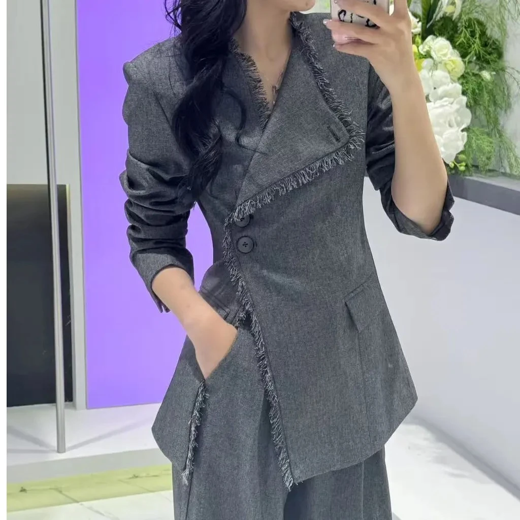 0901高级感秋季新款气质时尚显瘦洋气西服套装女上衣阔腿裤两件套
