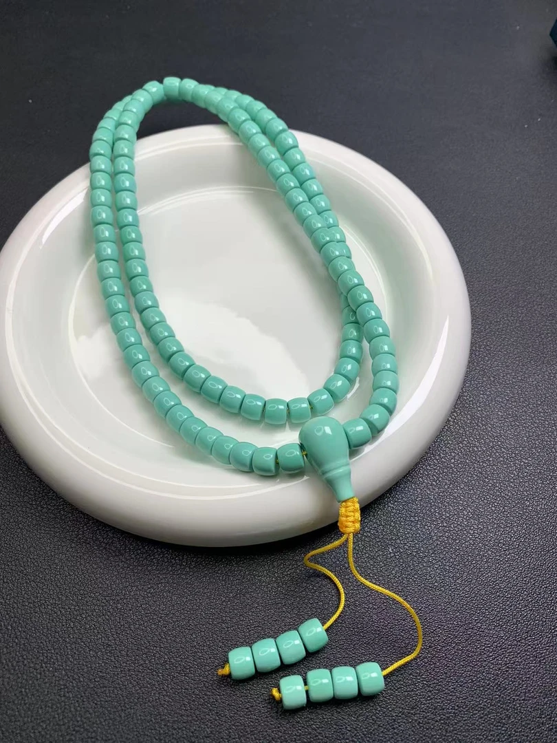 湖北原矿纯手工特色高瓷原石精工绿直切108长链7-8mm