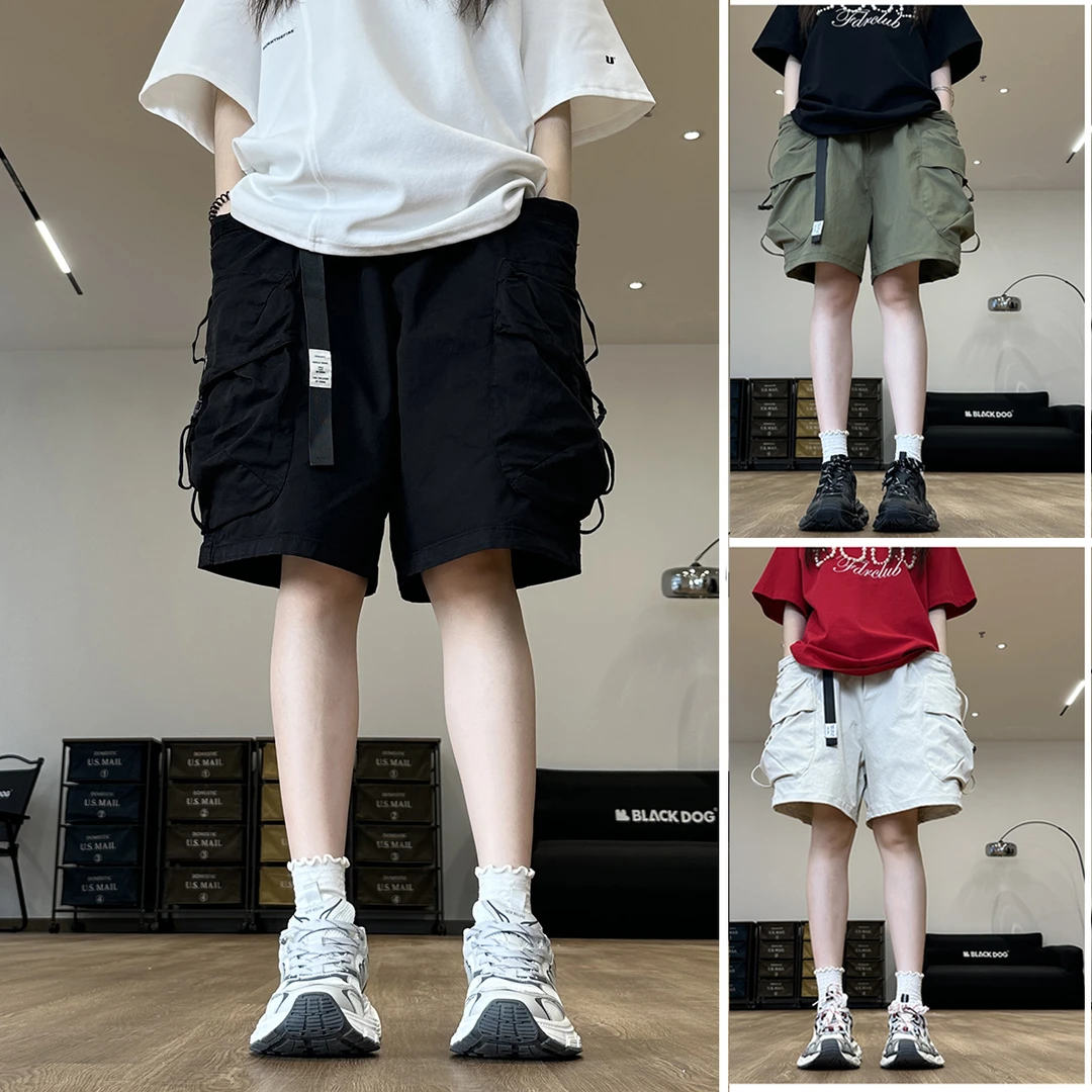 夏季多口袋腰带工装短裤机能风休闲短裤五分裤男女可穿
