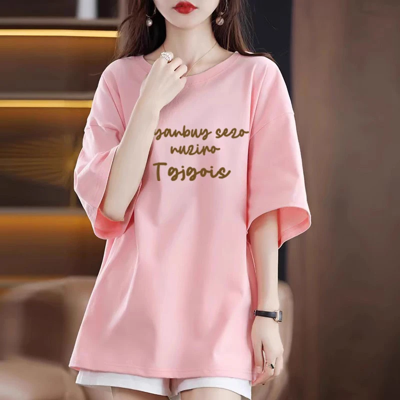 纯棉t恤短袖女款爆款2025新款中长款宽松小众女装设计感上衣服女