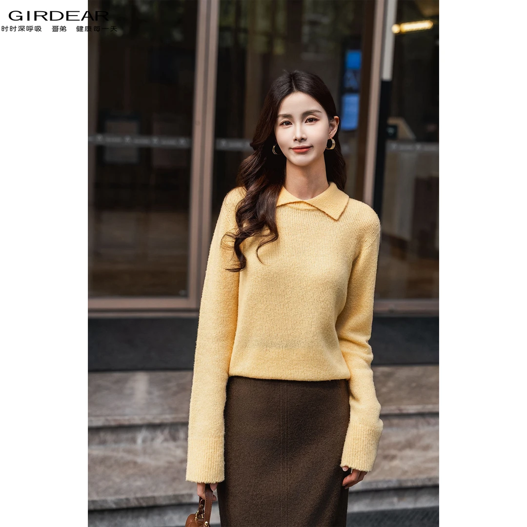 GIRDEAR/哥弟秋冬新款简约时尚百搭长袖纯色羊毛针织衫女 138072