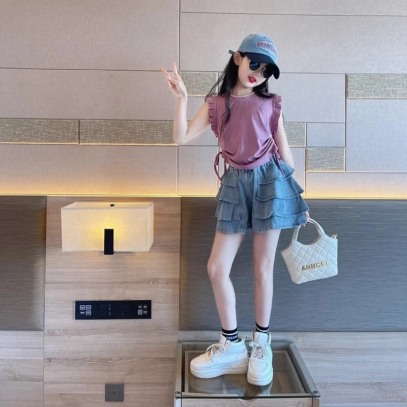 女童牛仔裙裤夏装2025新款儿童五分裤子薄款女孩大童短裤套装夏季