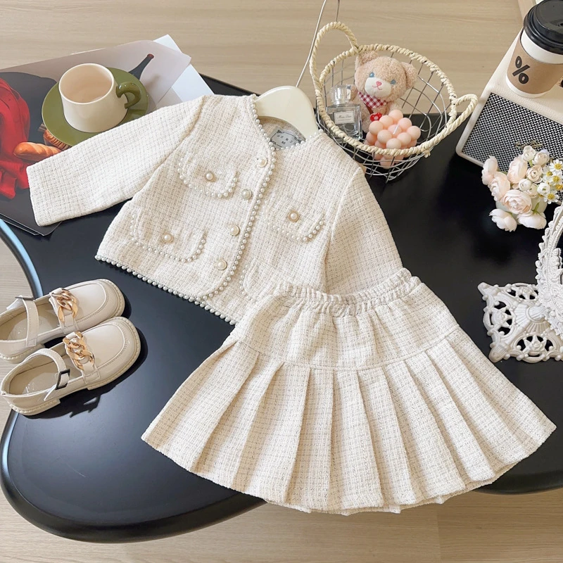 女童秋季新款洋气时髦花边气质外套短裙两件套AQA003