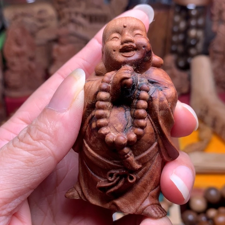 檀香木把件老山檀弥勒瑕疵