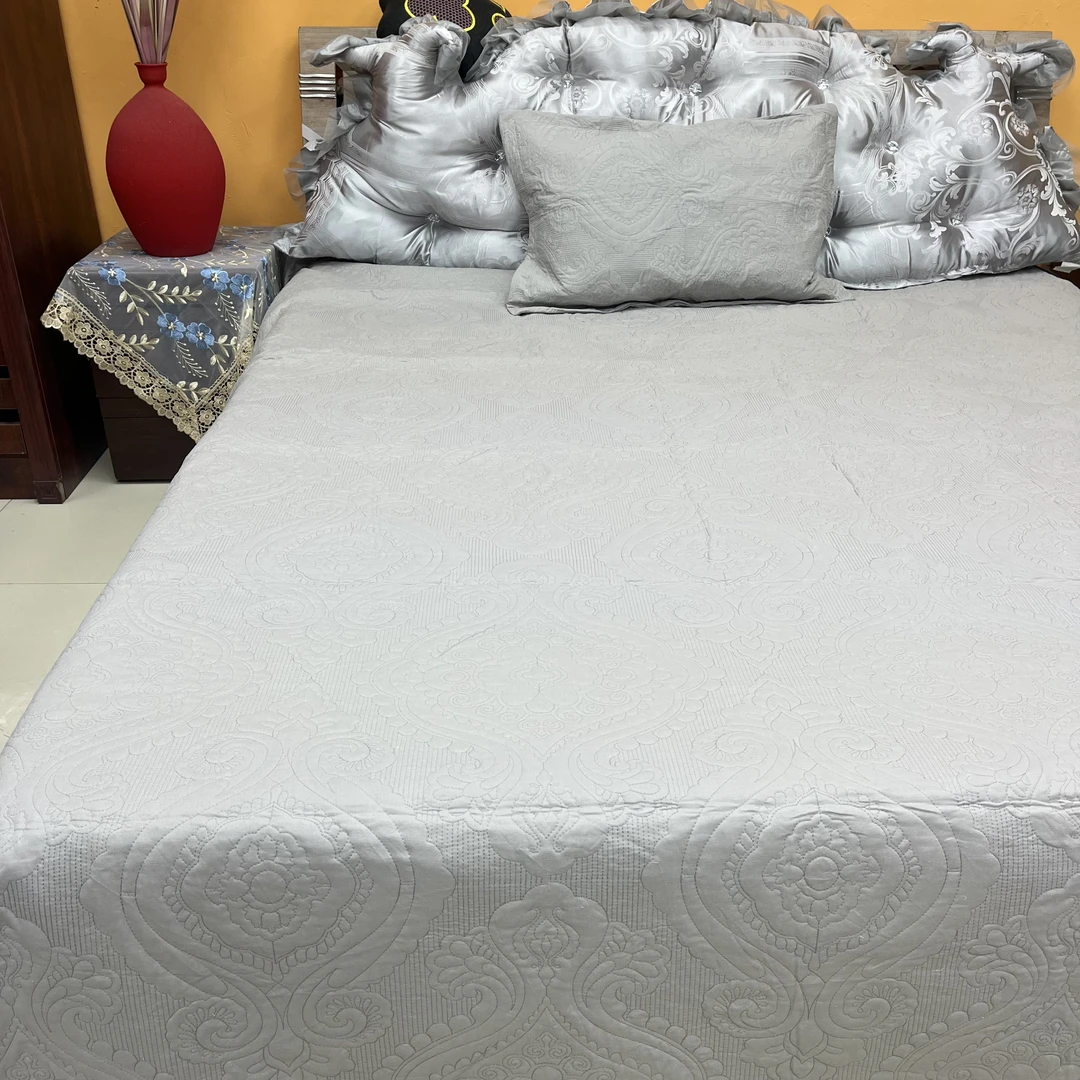 YT010外贸尾货【100汉麻】双人床盖枕套三件套刺绣绗绣高端大气加厚