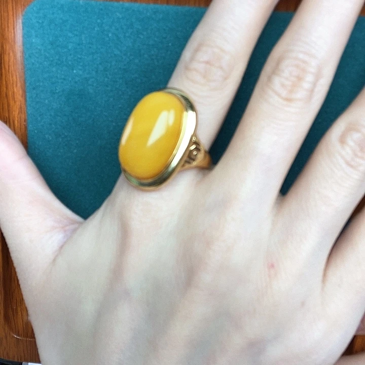 蜜蜡戒指银S925镶嵌戒指