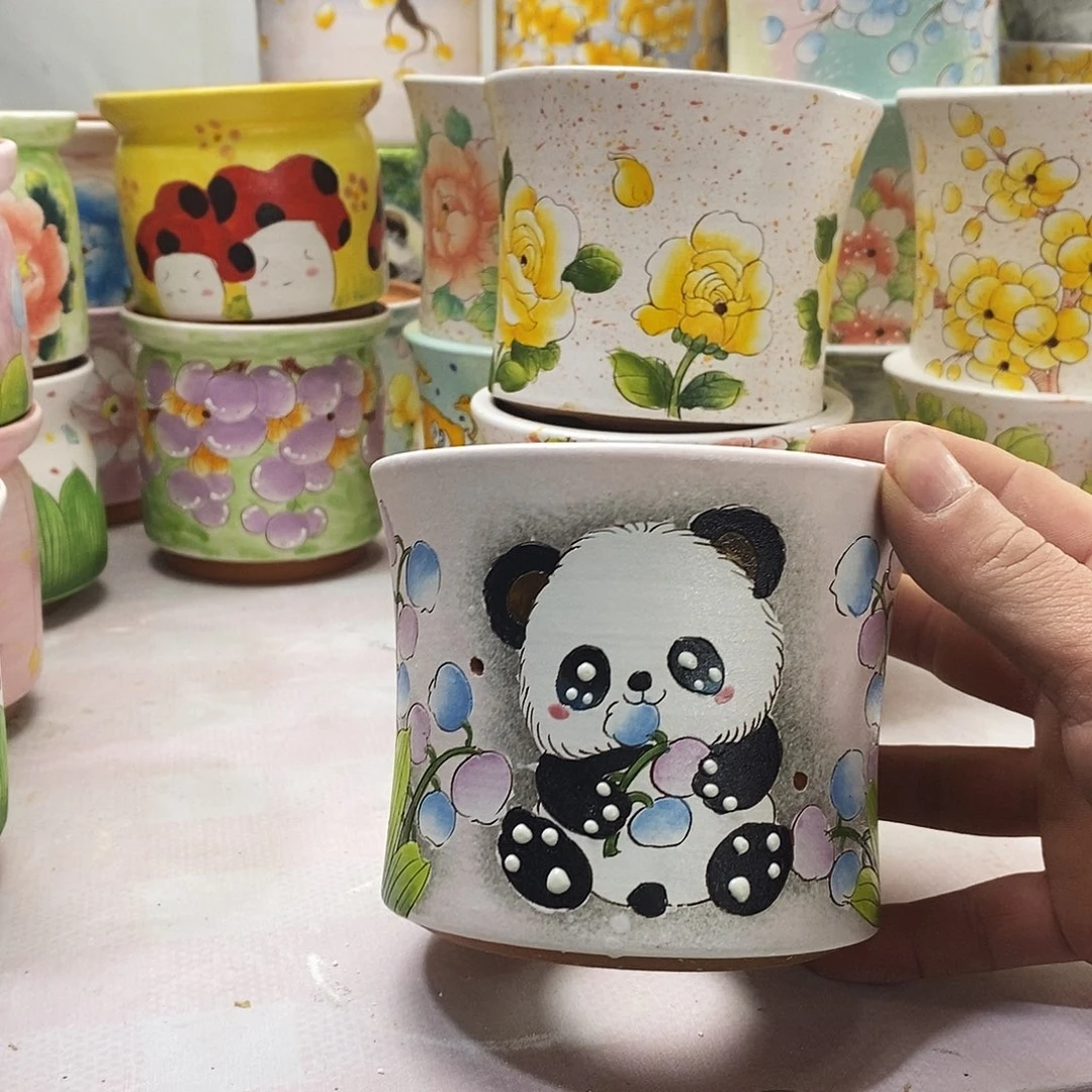 紫砂花盆手绘盆满28包邮