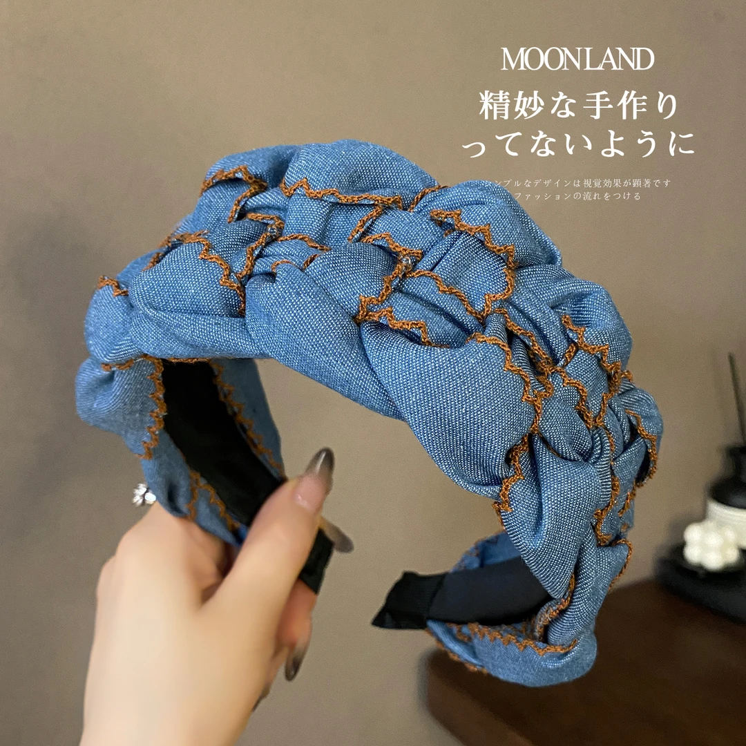 复古牛仔编织发箍高级感气质发卡宽边显脸小发捆高颅顶头箍头饰女