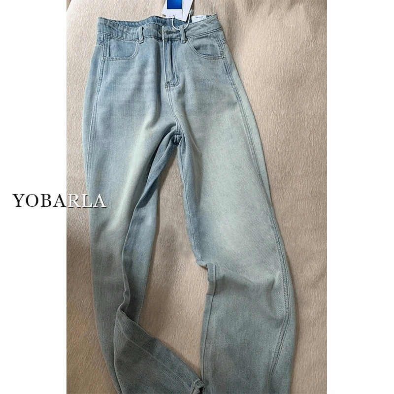 天丝直筒牛仔裤女秋冬薄款大码胖mm梨形身材宽松显瘦冰丝阔腿裤子