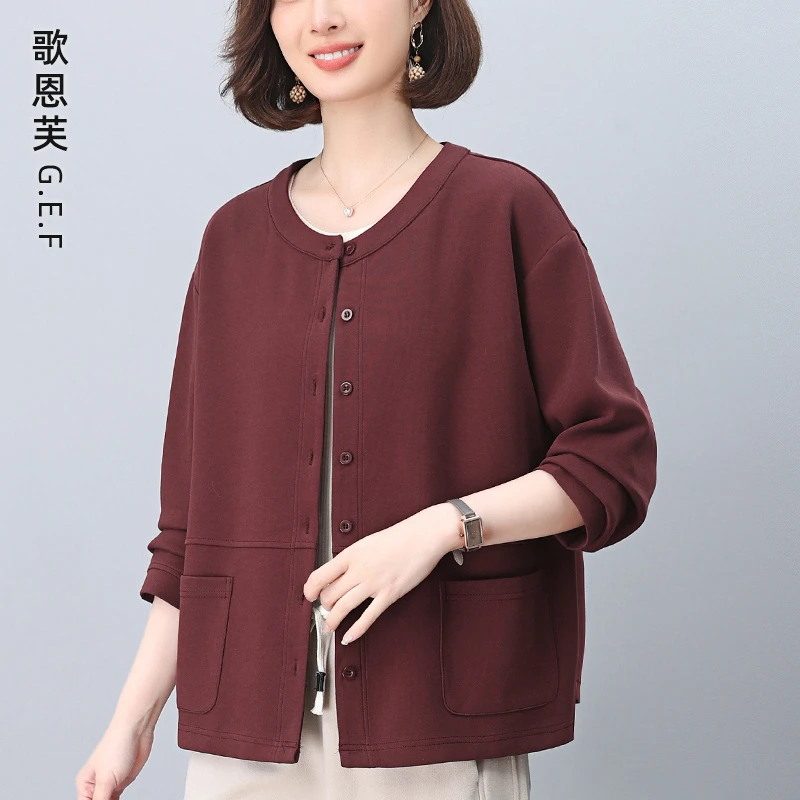 短款女装开衫卫衣女春秋新款洋气减龄时尚中年妈妈圆领薄款外套