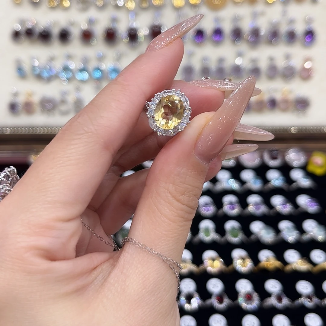 *****耳饰银S925镶嵌黄晶繁华黄水切面