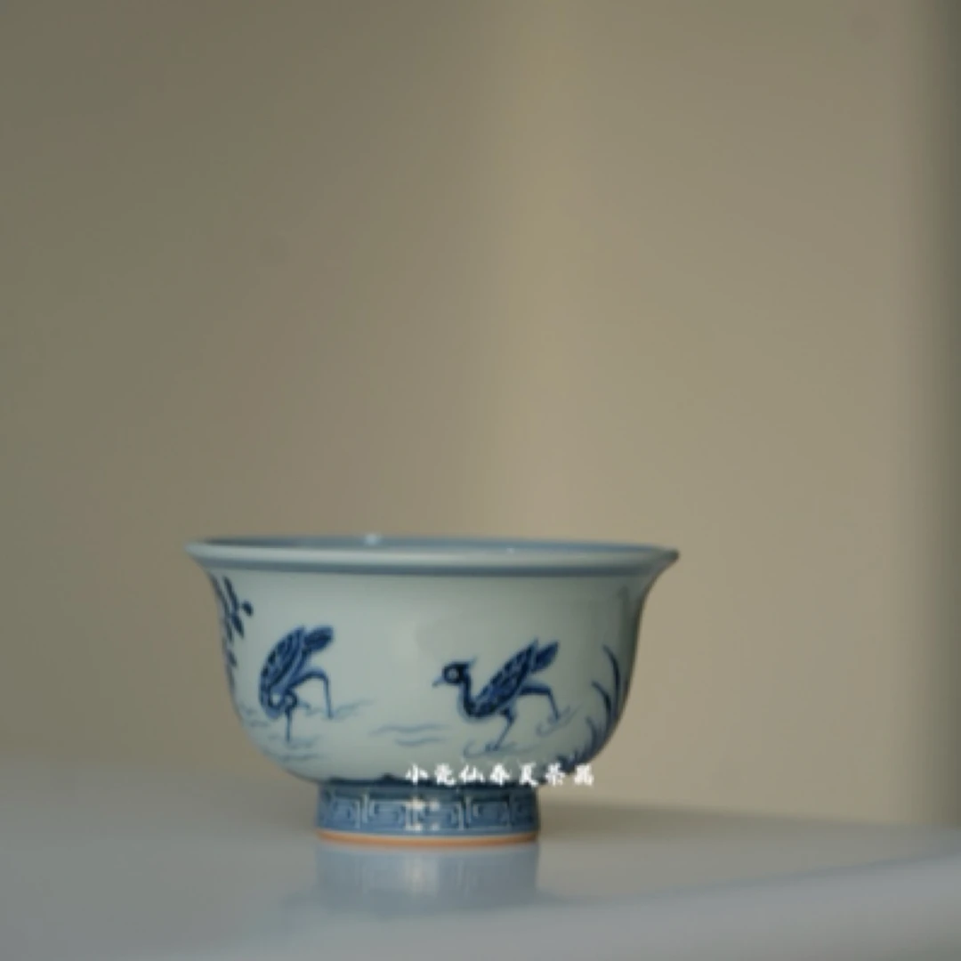 五云随安青花芦雁图纹压手杯口径9.3高度5.5满容130毫升