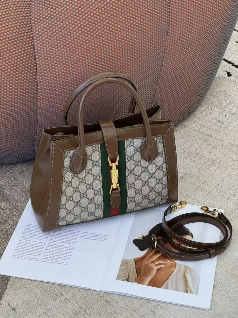 95新 GUCCI/古驰 Gucci古驰Jackie 1961棕色老花手提包5992