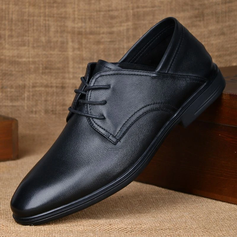 渡诺班尼皮鞋男款男士新款透气真皮系带鞋韩版潮流黑色单鞋